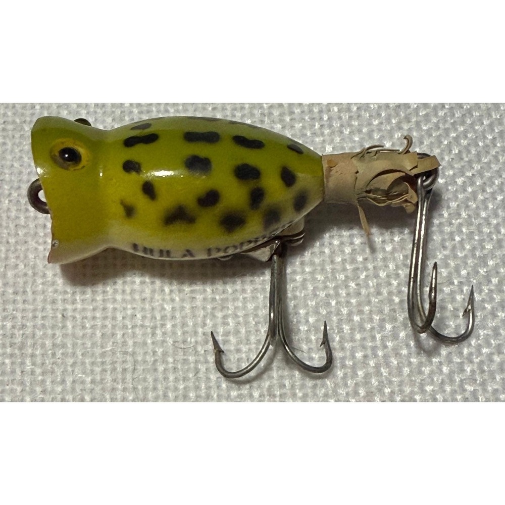 Arbogast Hula Popper VTG Fishing Lure Frog Pattern Yellow Green Spotted NB049